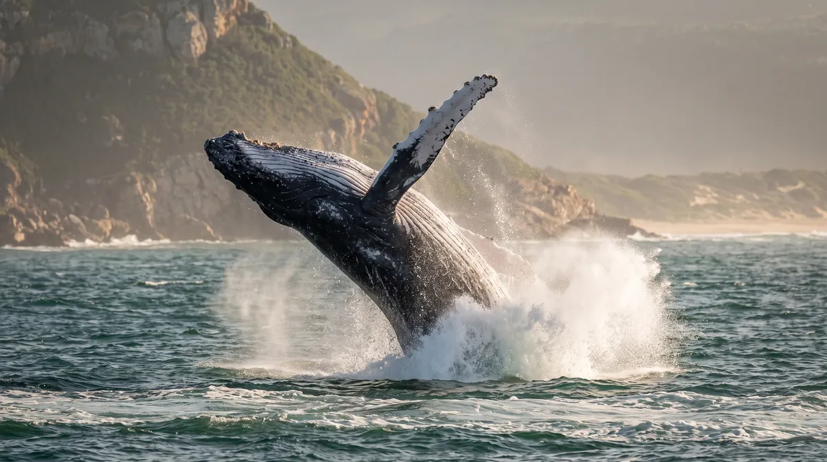 A humpback whale breaching in Plettenberg Bay
